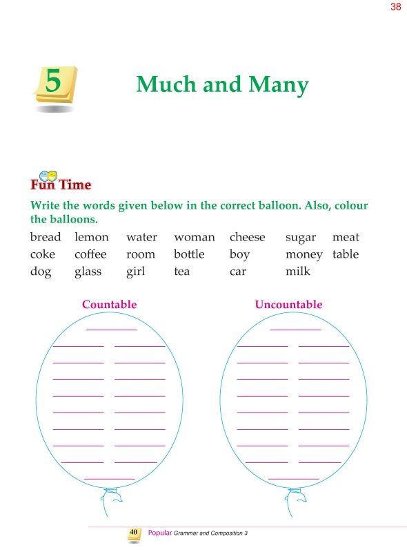 3rd Grade Grammar Determiners Much and Many