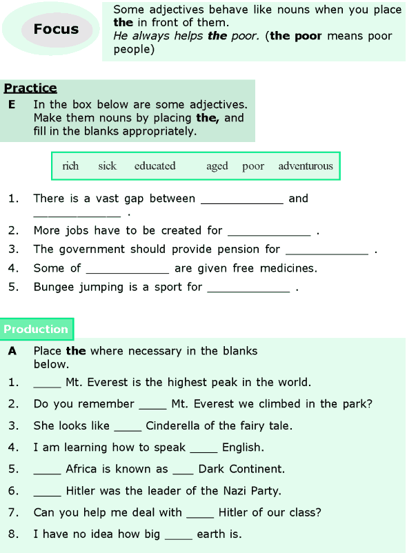 English Grammar Worksheets For Class 6